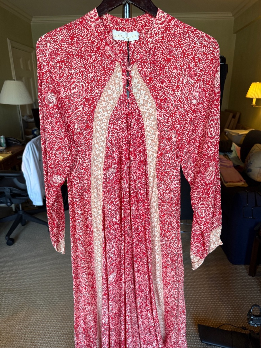 Natalie Martin Fiore Silk Maxi Dress in Red Fern Block Print